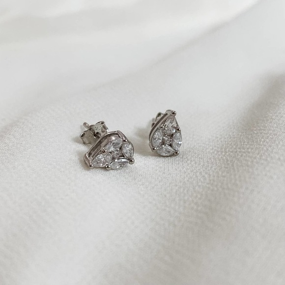 Sterling Pear Marquise Cluster Stud Earrings - Picture 2 of 9
